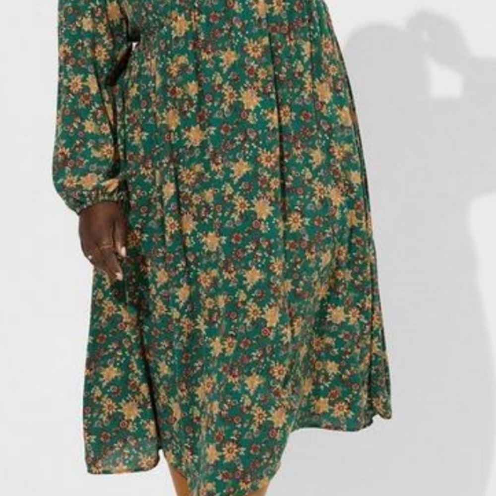 Midi Washable Gauze Smocked Bodice Long Sleeve Dress - Size 2